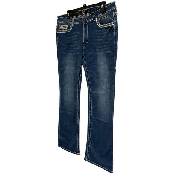 Lucky & Blessed Embroidered Dark Wash Mid Rise Bootcut Jeans NWT - Picture 6 of 12